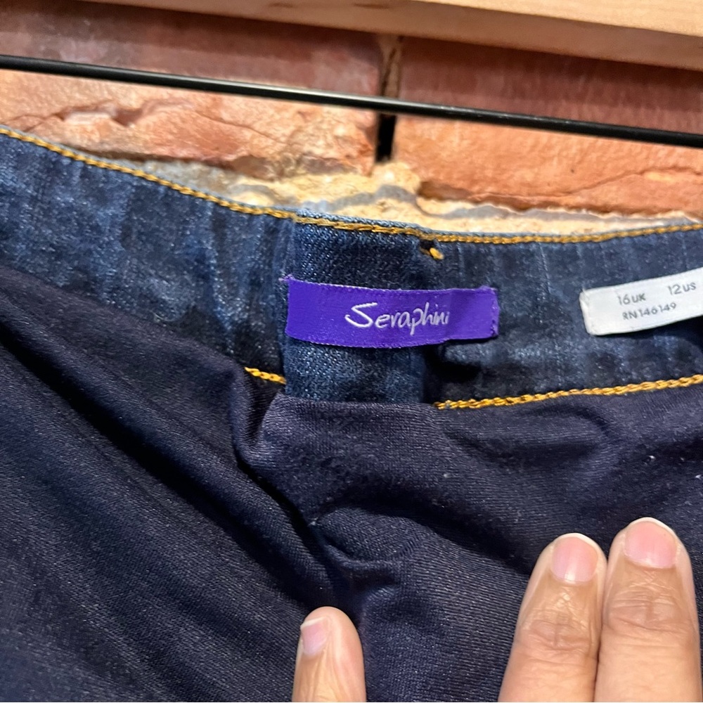 Seraphine Organic Cotton Over Bump Maternity Skinny Jeans Dark Blue 12 Long Tall - Picture 4 of 7